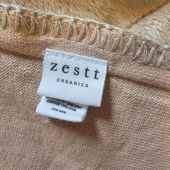 Zestt Organics 100% Organic Cotton Colorblock Scarf Travel Wrap Neutral Beige - Picture 3 of 6